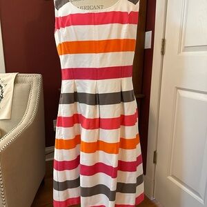 Nine West Orange A-Line Midi Dress Sleeveless Scoop Neck